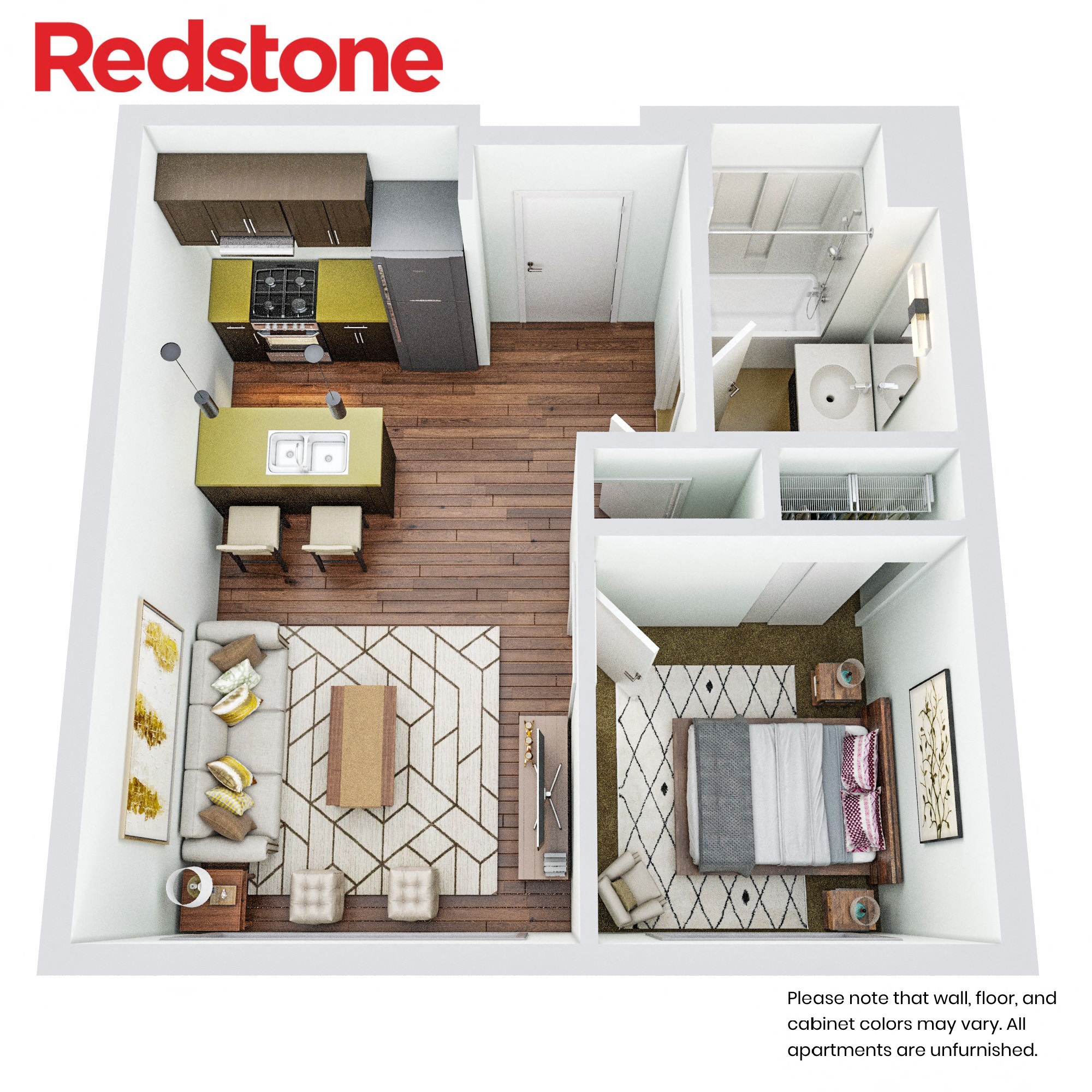 Floor plan for 1 bed, 1 bath